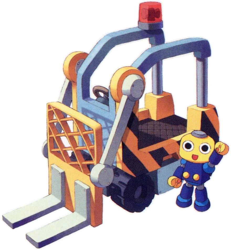 A cute servbot with a forklift (Don't worry, he's certified)